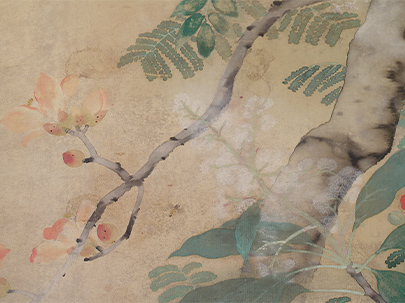 木棉花與花叢間遍佈黴斑,干擾造型輪廓,並使蜜蜂的翅膀範圍難以辨識