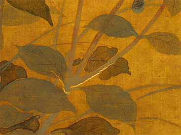 透光檢視揭示基底材畫絹的裂痕破損